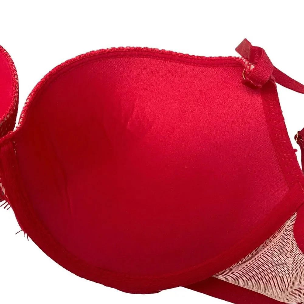 Victoria's Secret Very Sexy Hot Pink Push Up 34DD Bra Fishnet‎ Lace Bling READ